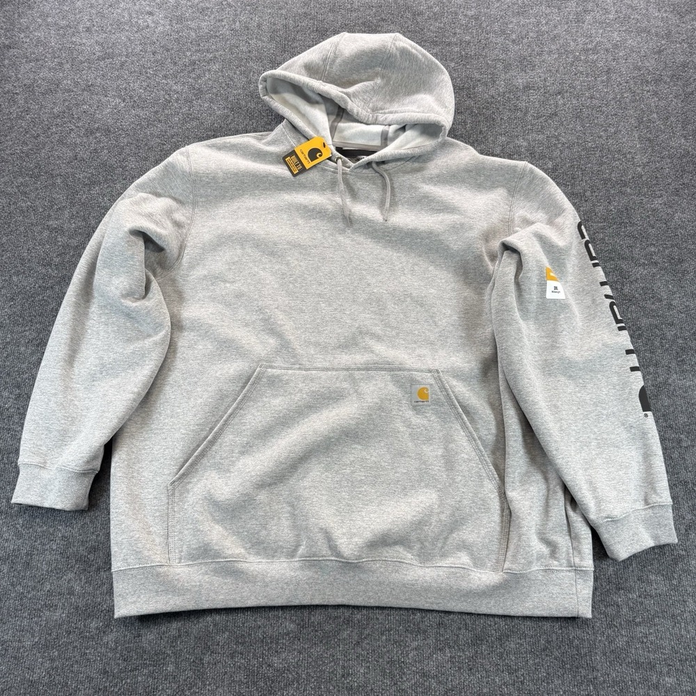 Carhartt 3XL Loose Fit Fleece Pullover Hoodie Gray Logo Sleeve Mens K288 E20